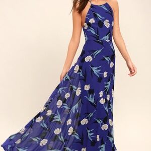 Lulus All I Need Royal Blue Floral Print Lace-up Maxi Dress - Size S
